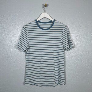 Lululemon Men S Blue White Stripe 5 Year Basic Tee Short Sleeve Shirt Crew Neck